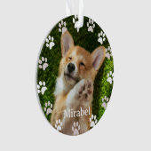 白いポープリントフレームカスタムペットの写真と名前 オーナメント (正面)