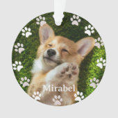 白いポープリントフレームカスタムペットの写真と名前 オーナメント (正面)