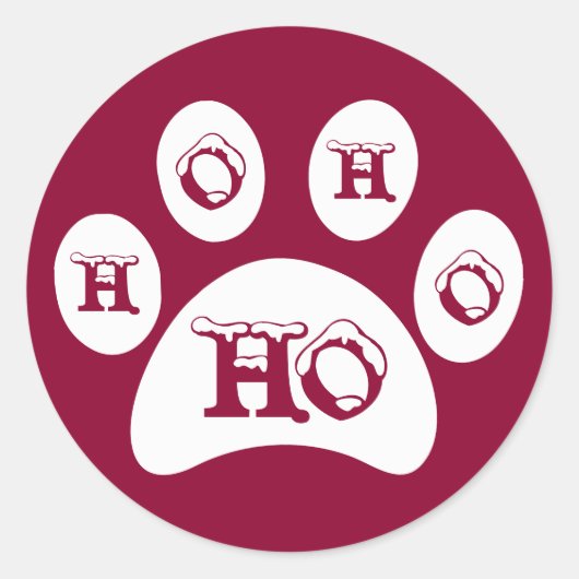 白いポープリント雪をかぶった"Ho, Ho, Ho" ラウンドシール (正面)