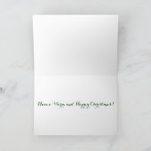 白いマグおよび緑のマツ雪のクリスマスカード シーズンカード (内部)