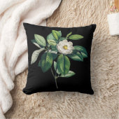 白いマグノリアが付いている黒いクッション クッション (ブランケット)