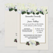 白いマグノリアとグリーンの花飾り ウェディング招待状 招待状 (正面/裏面)