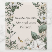 白いマグノリアと蝶結婚のワインラベル ワインラベル (シングルラベル)