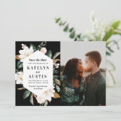 白いマグノリアのフローラ写真モダン日付を保存 セーブザデート (スタンド正面)