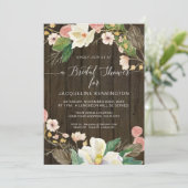 白いマグノリアの優しい花のブーケ　ラスティックな古びた木の暖かさ 招待状 (スタンド正面)