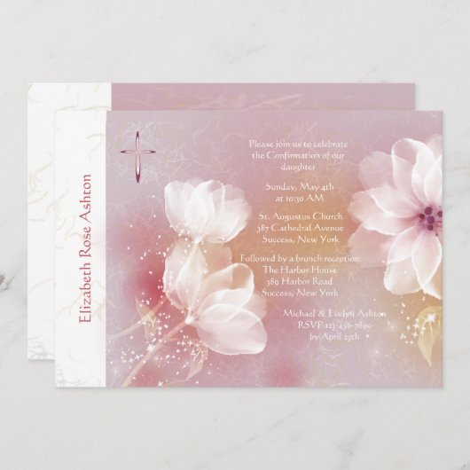 白いマグノリアの宗教招待状 招待状 (正面/裏面)