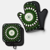 白いマグノリアの目 鍋つかみ&鍋敷きセット (正面/裏面)