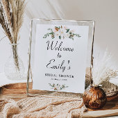 白いマグノリアの花のブライダルシャワーのウェルカムサイン ポスター