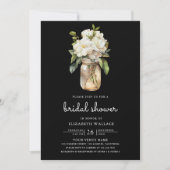 白いマグノリアの花のブラックQRコード ブライダルシャワー 招待状 (正面)