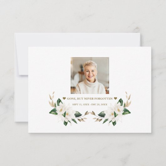 白いマグノリアの花を愛の記憶の中で写真 サンキューカード (裏面)