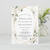 白いマグノリアの花 ゴールド セレブレーション オブ ライフ 招待状 (スタンド正面)