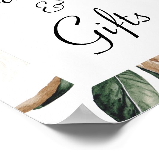 白いマグノリア結婚フローラのカードとギフトサイン ポスター (角)