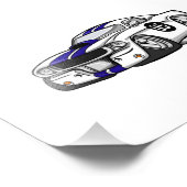 白いマッスルカーの漫画 – 背景色を選択 フォトプリント            (角)