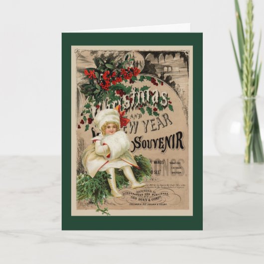 白いマフラーのヴィンテージアートクリスマスカード シーズンカード (正面)