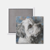 白いマルチーズ/シーズー（犬）のフワフワした犬 マグネット (正面/裏面)