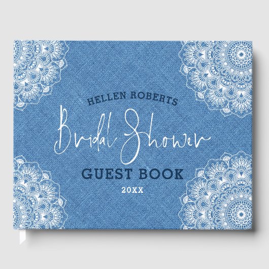 白いマンダフェイクラ付き淡青色の線 ゲストブック (正面)