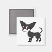 白いマーキング付き黒チワワ マグネット (正面/裏面)