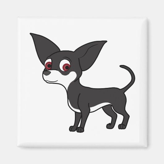 白いマーキング付き黒チワワ マグネット (正面)