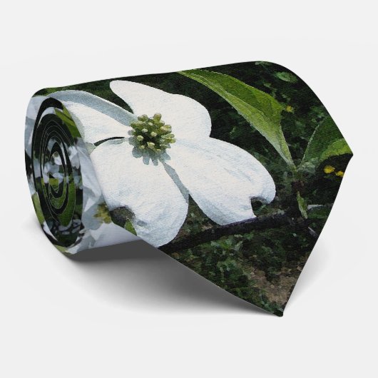 白いミズキの花のタイ ネクタイ (ロール)