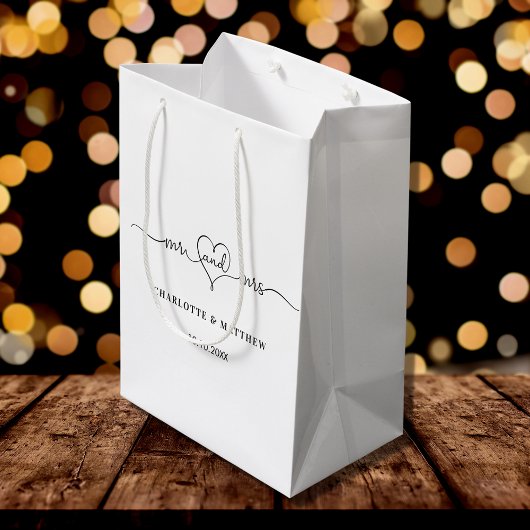 白いミセス結婚ハート脚本 ミディアムペーパーバッグ