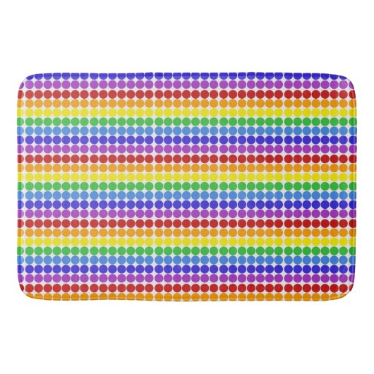 白いミッドセンチュリードットモダンの円に虹 バスマット (正面)