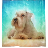 白いミニチュア・シュナウツァーの子犬 シャワーカーテン (正面)