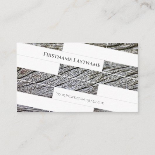 白いミニマルエレガント木の寄木張り 名刺 (正面)
