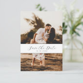 白いミニマルフォトスクリプトQRコード日付の保存 セーブザデート (スタンド正面)