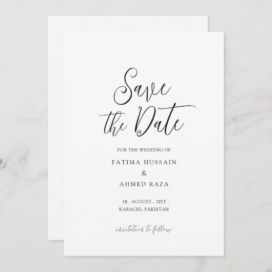 白いミニマルムスリムスタイリッシュが日付カードを保存 セーブザデート (正面/裏面)