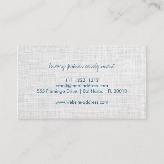 白いミニマルリネンのテクスチャモダンプロフェッショナル 名刺 (裏面)