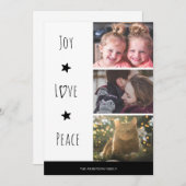 白いミニマル喜び愛の平和の写真クリスマス シーズンカード (正面/裏面)