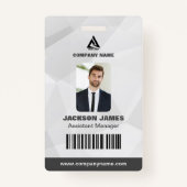 白いミニマル幾何学的およびグレーの会社IDカード バッジ (正面)