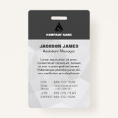 白いミニマル幾何学的およびグレーの会社IDカード バッジ (裏面)