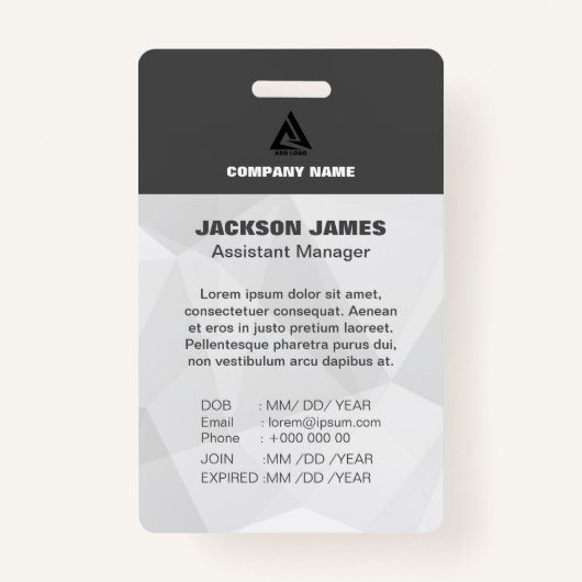 白いミニマル幾何学的およびグレーの会社IDカード バッジ (裏面)