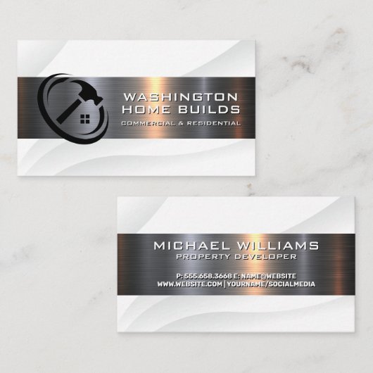 白いメタリックシャインテクスチャ背景 名刺 (正面/裏面)