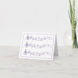 白いメッセージカードの紫色のスクロールされた音楽スタッフ カード