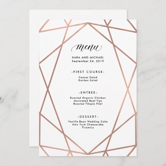 白いメニューの最小主義のモダンなのどのばら色の金ゴールド メニュー (正面/裏面)