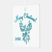 白いメリークリスマスに青いフェニックスが咲く メタルオーナメント (正面左)