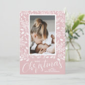 白いメリークリスマスダスティピンクの写真 シーズンカード (スタンド正面)