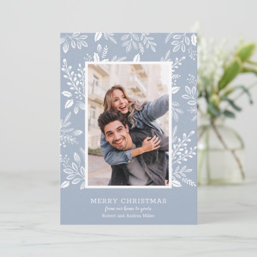 白いメリークリスマスダスティブルー写真 シーズンカード (スタンド正面)