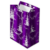 白いメリークリスマスツリーパープル ミディアムペーパーバッグ (正面アングル)