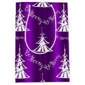 白いメリークリスマスツリーパープル ミディアムペーパーバッグ (正面)