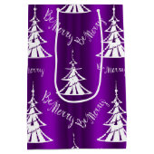 白いメリークリスマスツリーパープル ミディアムペーパーバッグ (裏面)