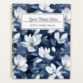 白いモクノキの花、青い背景 プランナー手帳 (正面)