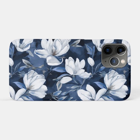白いモクノキの花、青い背景 Case-Mate iPhoneケース (裏面(横))