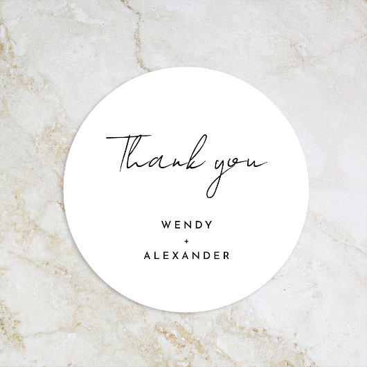 白いモダンなスクリプトの結婚式お礼 ラウンドシール