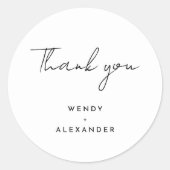 白いモダンなスクリプトの結婚式お礼 ラウンドシール (正面)