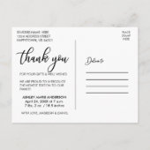 白いモダンな新生児の愛および感謝の写真 案内ポストカード (裏面)