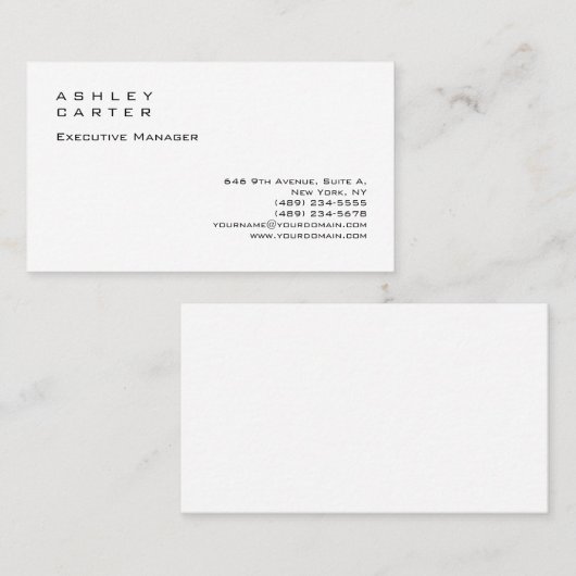 白いモダンエレガントプレーン・マネージャ 名刺 (正面/裏面)