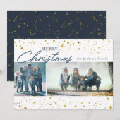 白いモダンクリスマスの挨拶に金の星 シーズンカード (正面/裏面)